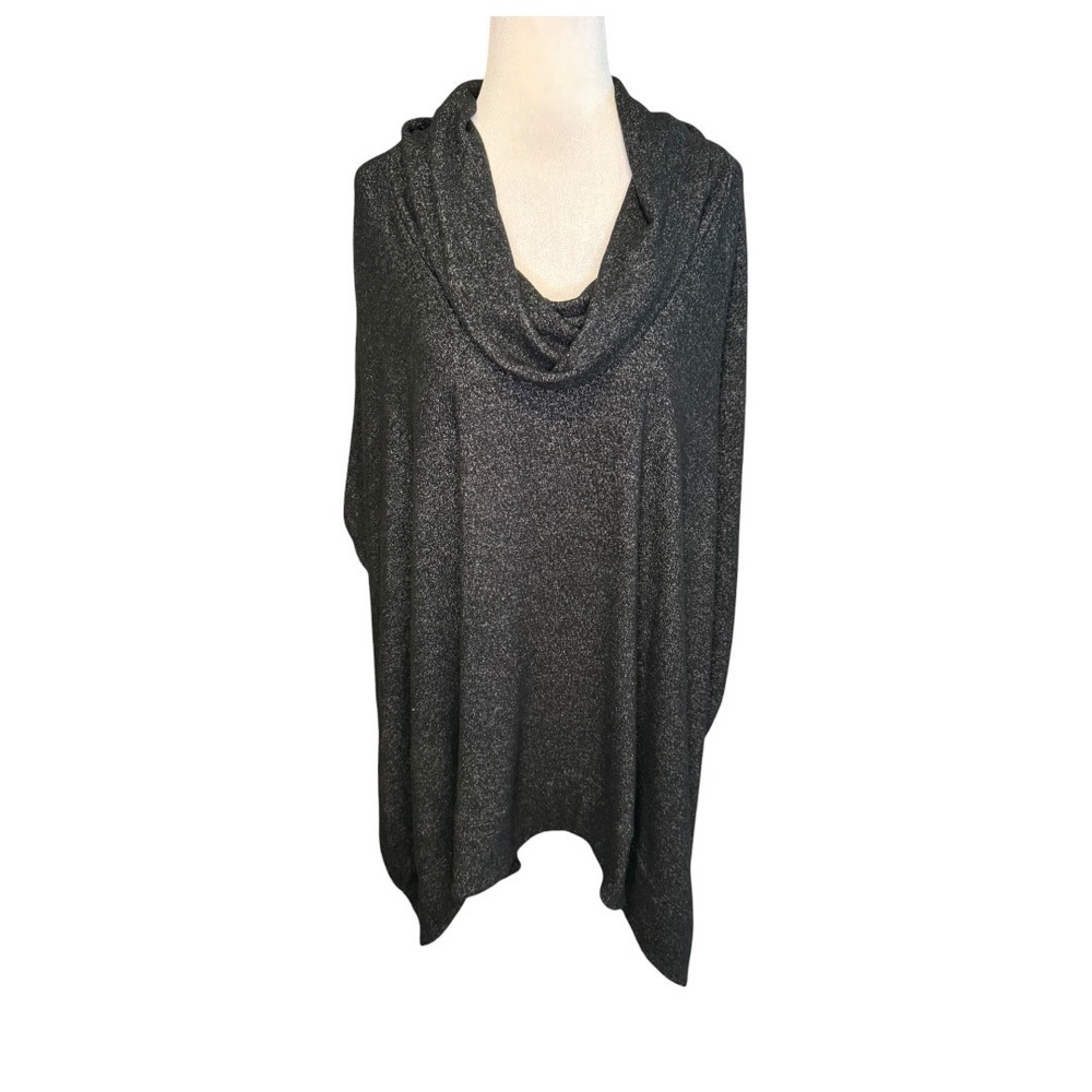 White House Black Market Women's M L Charcoal Sparkle Knit Cowl Neck Poncho